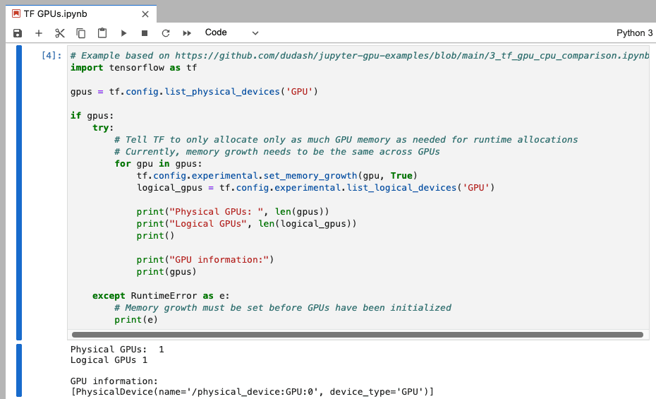  TensorFlow list and setup GPUs in Jupyter Notebook