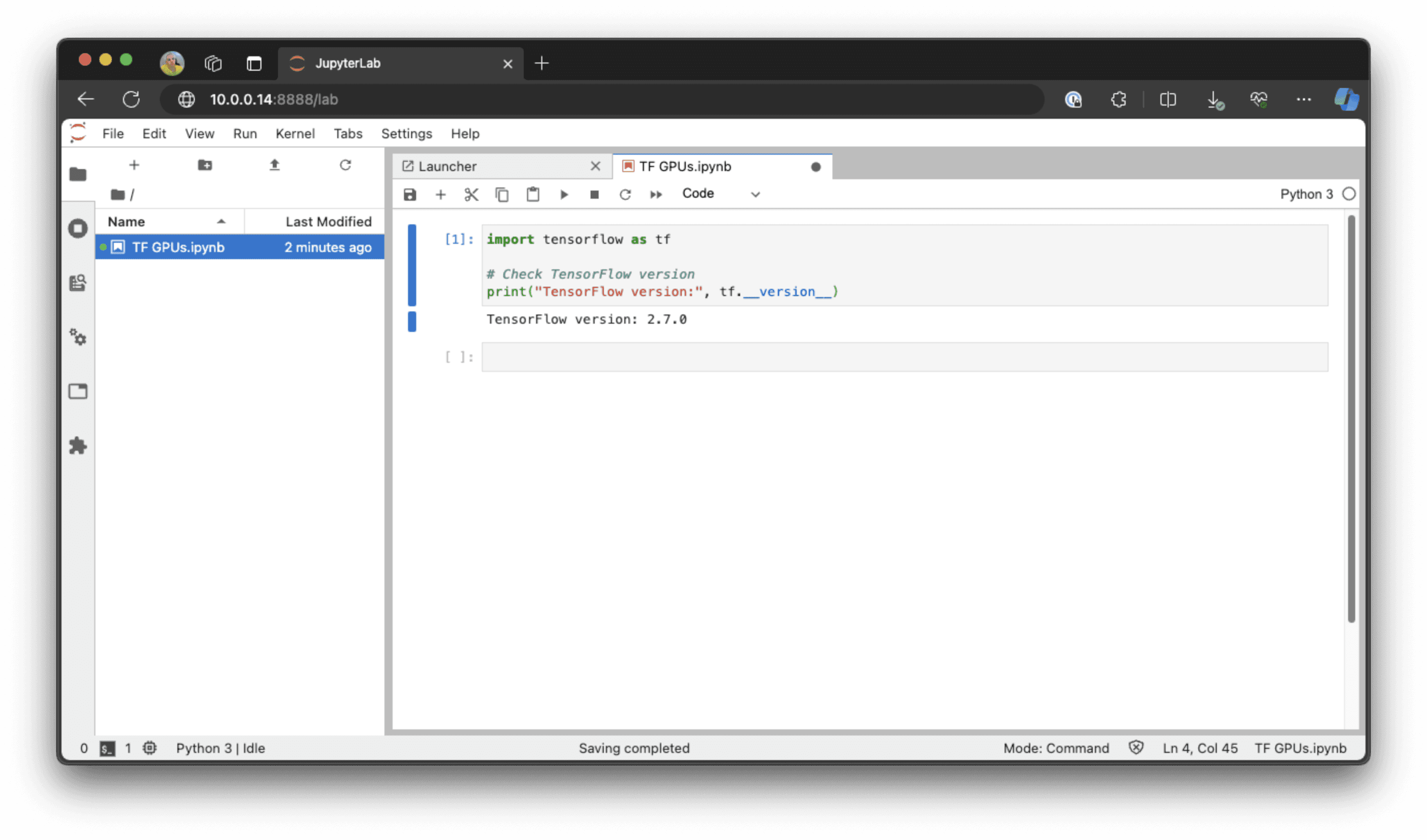 TensorFlow version in Jupyter Notebook